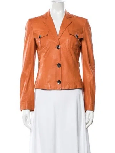 Pre-owned Brioni Leather Jacket In Orange