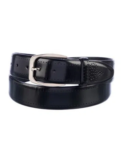 Pre-owned Brioni Leather Lasercut Accents Waist Belt In Black