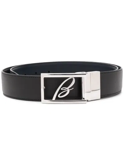 Brioni Minimalist Leather Belt With Polished Logo Buckle In Black