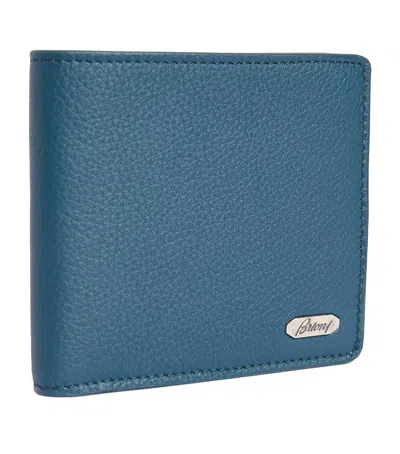 Brioni Leather Metal-detail Wallet In Blue