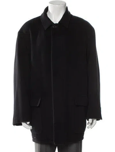 Pre-owned Brioni Leather Overcoat In Gray
