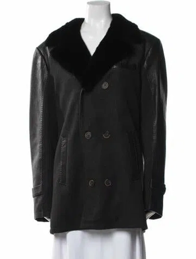 Pre-owned Brioni Leather Peacoat In Black