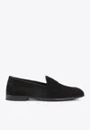 Brioni Almond Toe Suede Leather Penny Loafers