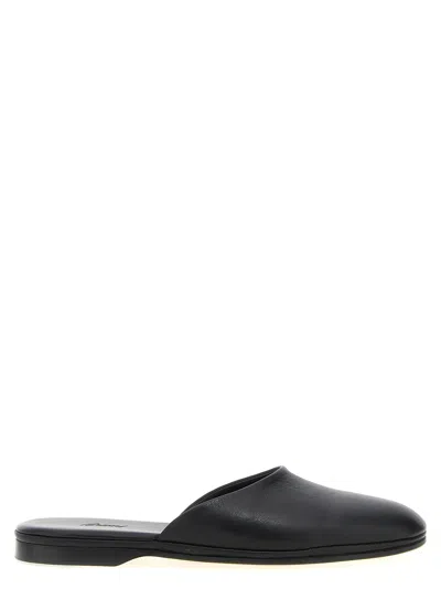 BRIONI LEATHER SABOTS FLAT SHOES BLACK
