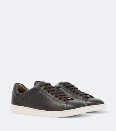 Brioni Leather Sneakers In Brown