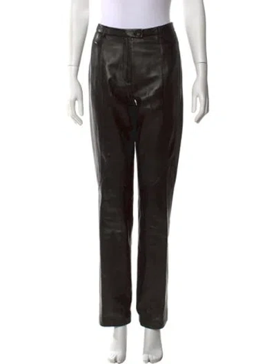 Pre-owned Brioni Leather Straight Leg Pants In Black