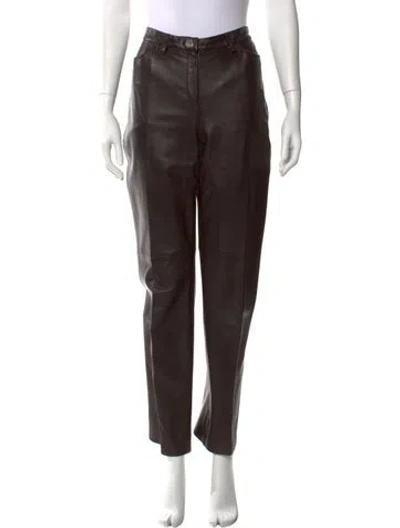 Pre-owned Brioni Leather Straight Leg Pants In Brown