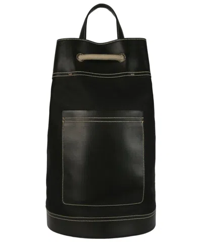Brioni Leather Trim Backpack In Black