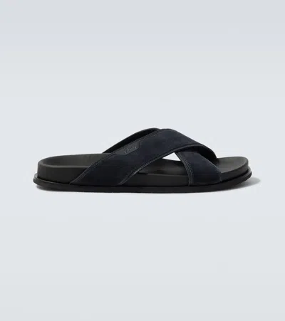 Brioni Leather-trimmed Suede Sandals In Blue