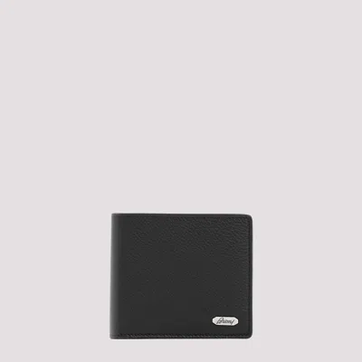 Brioni Leather Wallet In Black Taupe