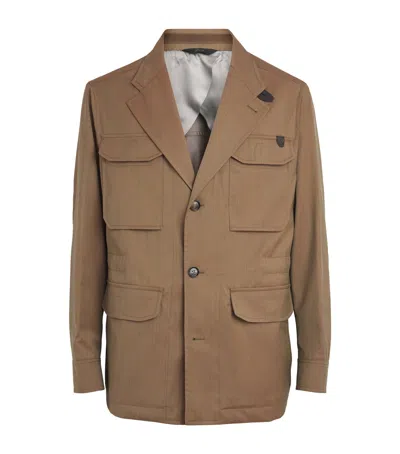 Brioni Leather-trim Blazer In Brown