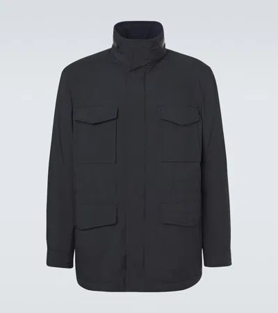 Brioni Leather-trimmed Field Jacket In Blue
