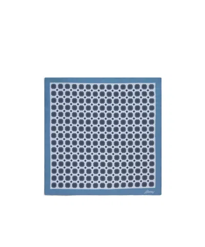 Brioni Light Blue And Steel Blue Medallion Print Silk Pocket Square