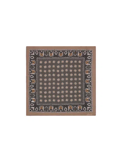 Brioni Light Brown And Taupe Medallion Print Silk Pocket Square In Multi