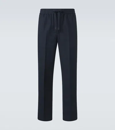 Brioni Linen And Cotton Straight Pants In Blue