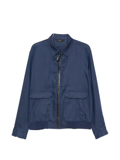 Brioni Linen And Wool Blouson Jacket In Blue