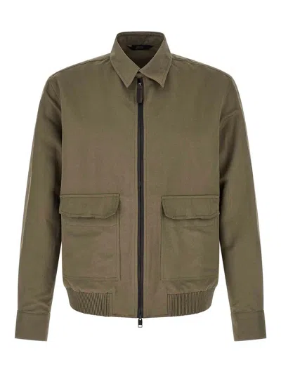 Brioni Linen Cotton Blouson In Green