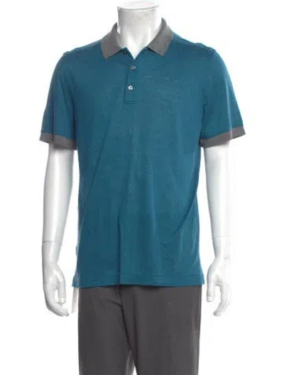 Pre-owned Brioni Linen Crew Neck Polo Shirt In Blue