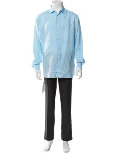 Pre-owned Brioni Linen Long Sleeve Dress Shirt In Blue