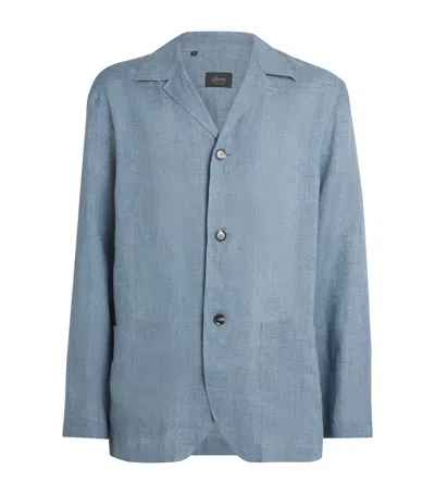 Brioni Linen Overshirt In Blue