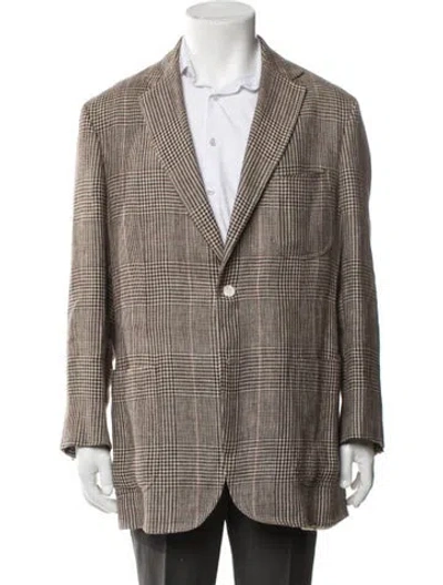 Pre-owned Brioni Linen Plaid Print Blazer In Brown