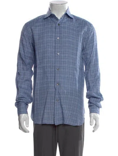 Pre-owned Brioni Linen Plaid Print Shirt In Blue