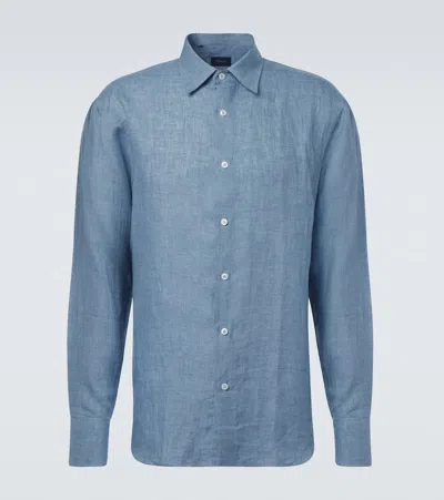 Brioni Linen Shirt In Blue