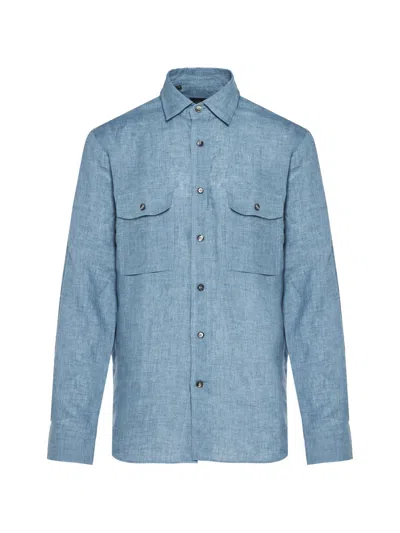 Brioni Linen Shirt In Blue