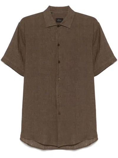 Brioni Short-sleeved Linen Shirt In Brown