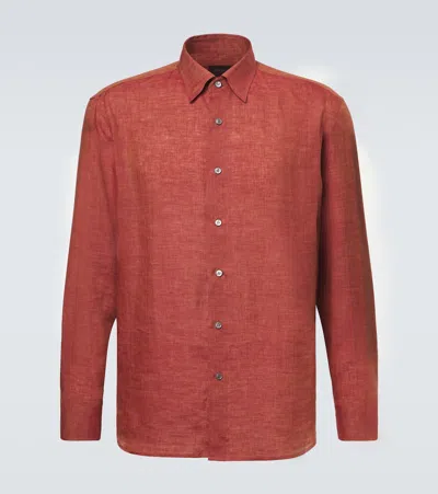 Brioni Linen Shirt In Red