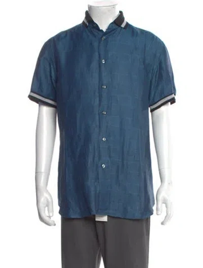 Pre-owned Brioni Linen Short Sleeve Shirt In Blue
