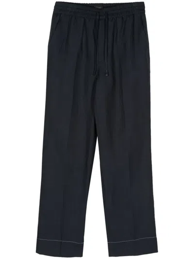 Brioni Linen Straight Trousers In Blue