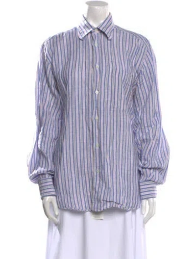 Pre-owned Brioni Linen Striped Button-up Top In Multi