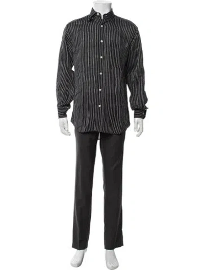 Pre-owned Brioni Linen Striped Dress Shirt In Black