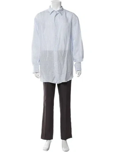 Pre-owned Brioni Linen Striped Dress Shirt In Blue