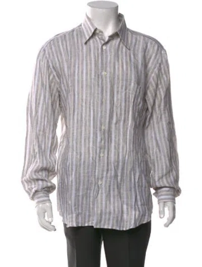 Pre-owned Brioni Linen Striped Dress Shirt In Neutrals