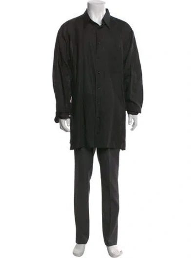 Pre-owned Brioni Linen Striped Tuxedo Shirt In Black
