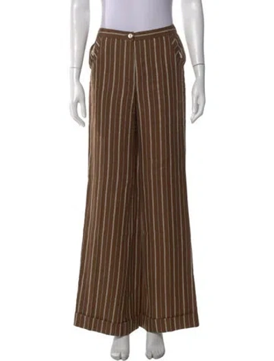 Pre-owned Brioni Linen Wide Leg Pants In Brown