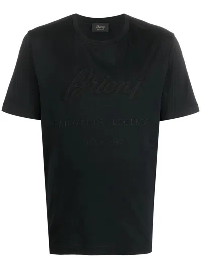 Brioni Black Logo-embroidered Cotton T-shirt