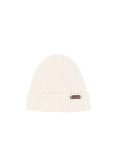 Brioni Logo Cashmere Hat In White