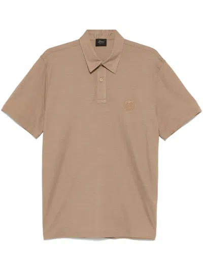Brioni Logo-embroidered Polo Shirt In Brown