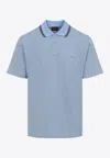 Brioni Striped Edge Polo Shirt In Cotton In Blue
