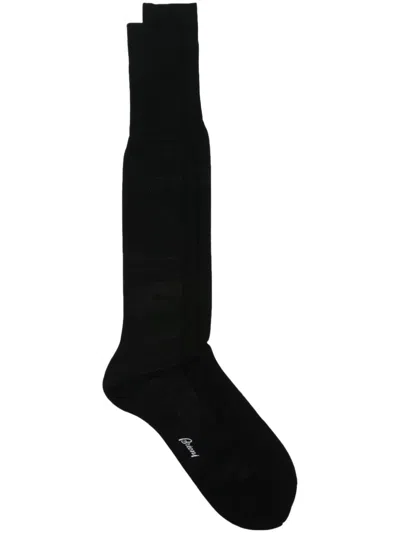 Brioni Logo-embroidered Socks In Black