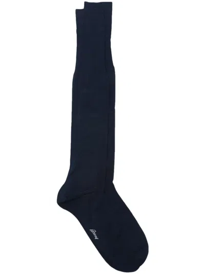 Brioni Logo-embroidered Socks In Blue