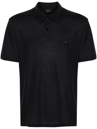 Brioni Blue Logo-embroidered Wool Polo Shirt