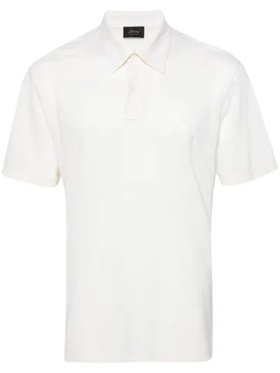 Brioni Neutral Logo-embroidered Wool Polo Shirt In Neutrals