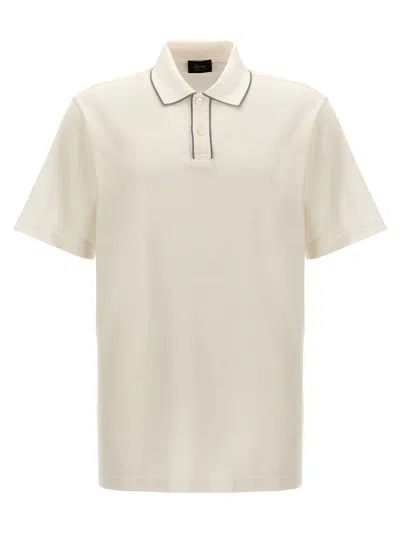 Brioni Logo Embroidery Polo Shirt In White