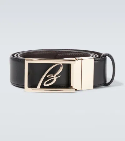 Brioni Logo Leather Belt In Black