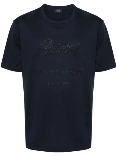 Brioni Logo-patch Cotton T-shirt In Blue