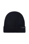 Brioni Ribbed Knit Beanie In Midnight Blue Wool In Black